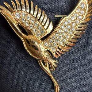 Vintage Universal Gold and Diamond Crane Brooch
